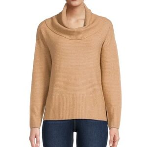 Time and Tru Women's Tan Long Sleeve Cowl Neck Sweater